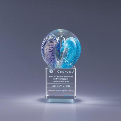 Corporate Awards - Glass Awards - Colored Glass Awards - Intrigue Multi Color Art Glass Award on Optical Crystal Base