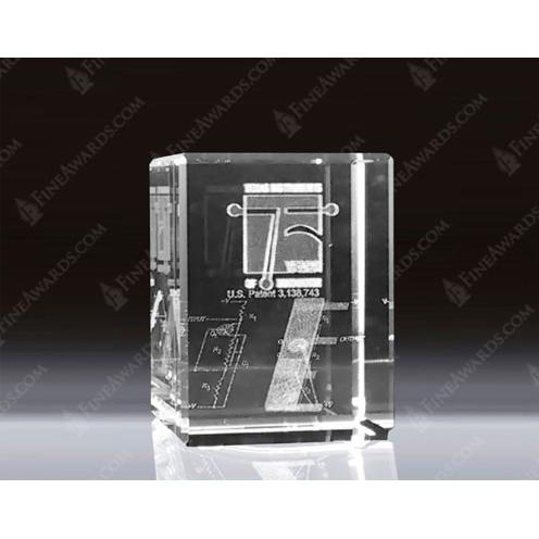 Corporate Awards - Crystal Awards - Small Clear Optical Crystal 3D Rectangle