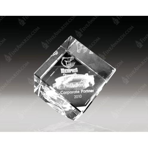 Corporate Awards - Crystal Awards - 3D Laser Awards - Clear Crystal 3D Cut Corner Cube