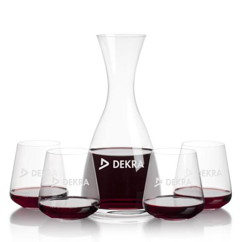 Corporate Recognition Gifts - Etched Barware - Barham Carafe  & Breckland Stemless Wine