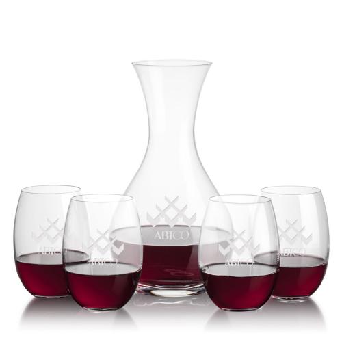 Corporate Recognition Gifts - Etched Barware - Adelita Carafe &  Carlita Stemless Wine