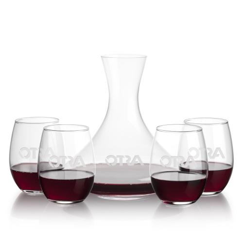 Corporate Recognition Gifts - Etched Barware - Senderwood Carafe & Stanford Stemless Wine