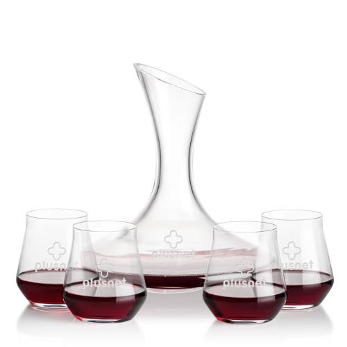 Corporate Recognition Gifts - Etched Barware - Madagascar Carafe & Bretton Stemless Wine