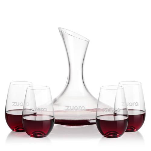 Corporate Recognition Gifts - Etched Barware - Madagascar Carafe & Boston Stemless Wine