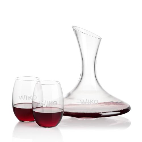 Corporate Recognition Gifts - Etched Barware - Madagascar Carafe & Carlita Stemless Wine