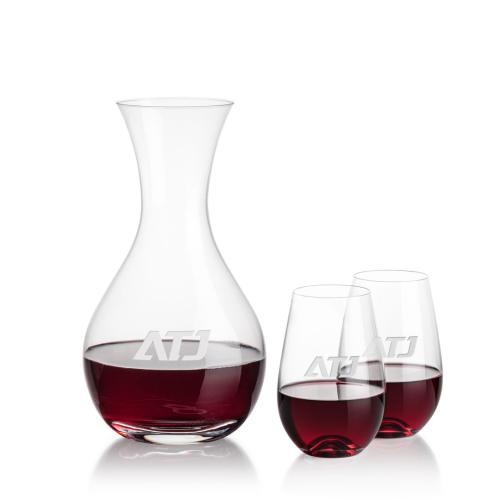 Corporate Recognition Gifts - Etched Barware - Adelita Carafe & Boston Stemless Wine