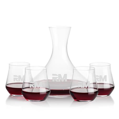 Corporate Recognition Gifts - Etched Barware - Senderwood Carafe & Bretton Stemless Wine