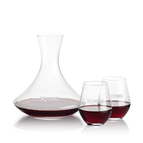 Corporate Recognition Gifts - Etched Barware - Senderwood Carafe & Reina Stemless Wine