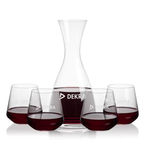 Corporate Recognition Gifts - Etched Barware - Barham Carafe & Cannes Stemless Wine