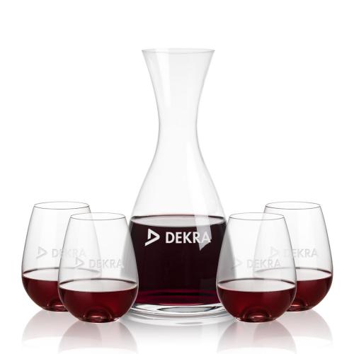 Corporate Recognition Gifts - Etched Barware - Barham Carafe & Edderton Stemless Wine