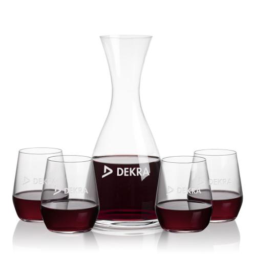 Corporate Recognition Gifts - Etched Barware - Barham Carafe & Germain Stemless Wine