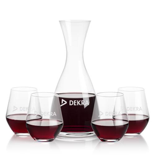 Corporate Recognition Gifts - Etched Barware - Barham Carafe & Reina Stemless Wine