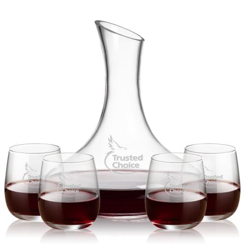 Corporate Recognition Gifts - Etched Barware - Kanata Carafe & Crestview Stemless Wine