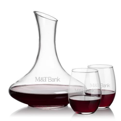 Corporate Recognition Gifts - Etched Barware - Kanata Carafe & Stanford Stemless Wine