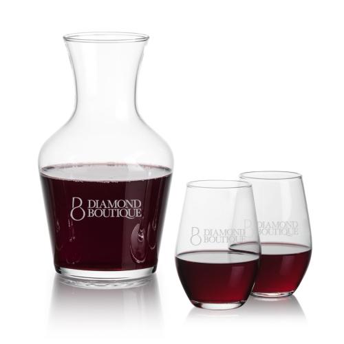 Corporate Recognition Gifts - Etched Barware - Summit Carafe & Vale Stemless Wine