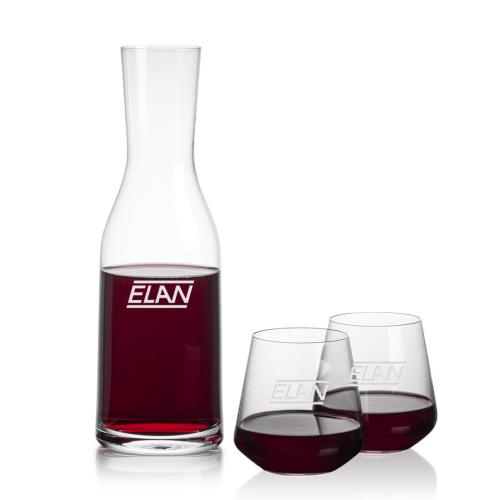 Corporate Recognition Gifts - Etched Barware - Caldmore Carafe & Cannes Stemless Wine