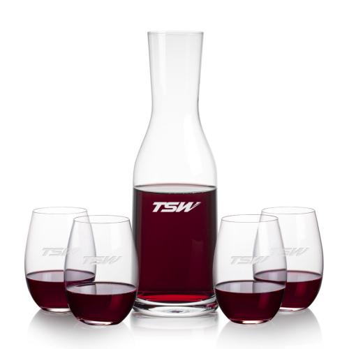 Corporate Recognition Gifts - Etched Barware - Caldmore Carafe & Laurent Stemless Wine
