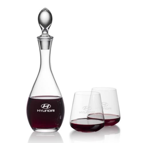 Corporate Recognition Gifts - Etched Barware - Malvern Decanter & Breckland Stemless Wine