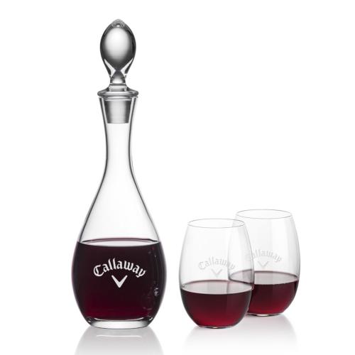 Corporate Recognition Gifts - Etched Barware - Malvern Decanter & Carlita Stemless Wine