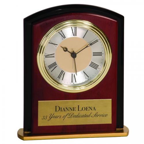 Corporate Awards - Red Mahogany Finish Square Arch Clock Award with Black & Gold Accents