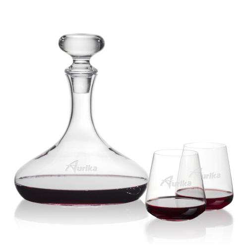 Corporate Recognition Gifts - Etched Barware - Stratford Decanter & Breckland Stemless Wine