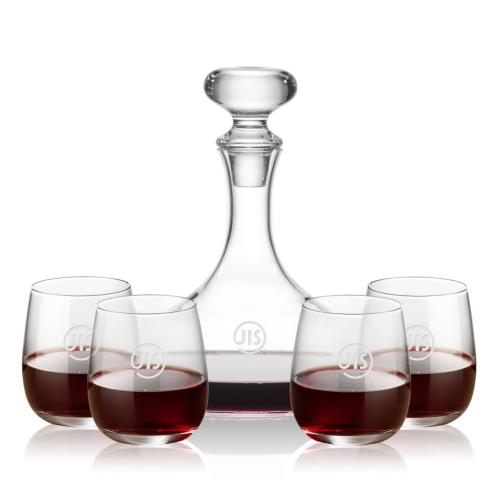 Corporate Recognition Gifts - Etched Barware - Stratford Decanter & Crestview Stemless Wine