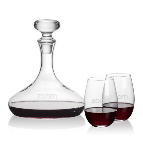 Corporate Recognition Gifts - Etched Barware - Stratford Decanter & Laurent Stemless Wine