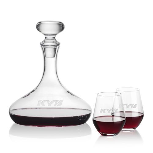 Corporate Recognition Gifts - Etched Barware - Stratford Decanter & Reina Stemless Wine