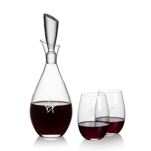 Corporate Recognition Gifts - Etched Barware - Juliette Decanter & Laurent Stemless Wine