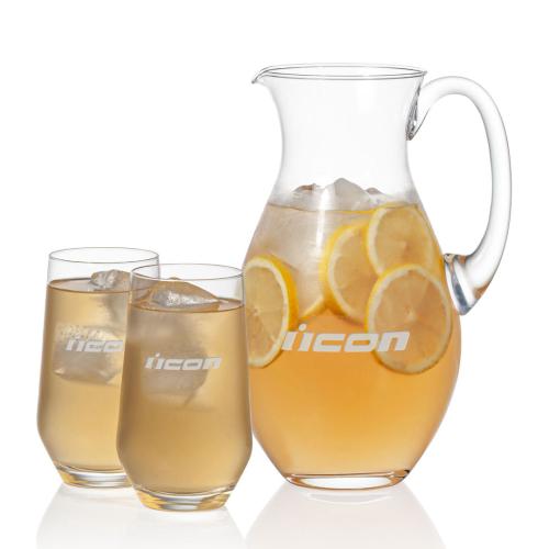 Corporate Recognition Gifts - Etched Barware - Charleston Pitcher & Bexley Beverage