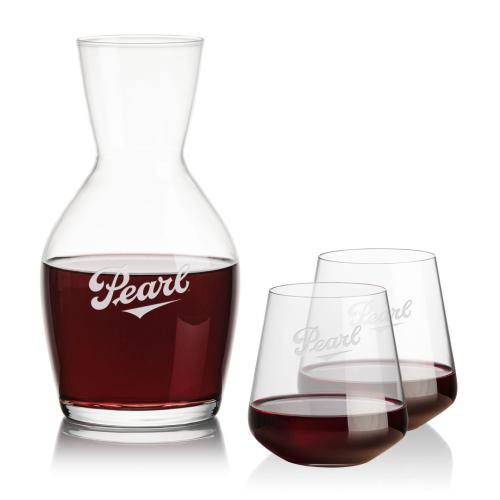 Corporate Recognition Gifts - Etched Barware - Westwood Carafe & Cannes Stemless