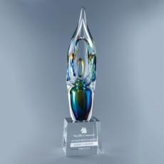 Employee Gifts - Illusion Multi Color Art Glass Award with Optical Crystal Base
