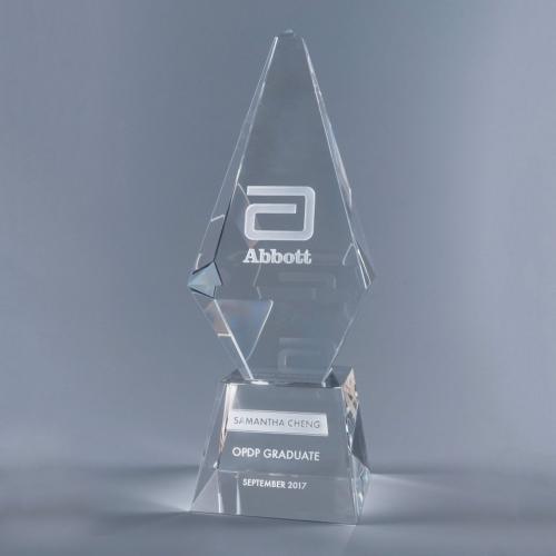 Corporate Awards - Crystal Awards - Obelisk Tower Awards - Clear Optical Crystal Diamond Homage Award