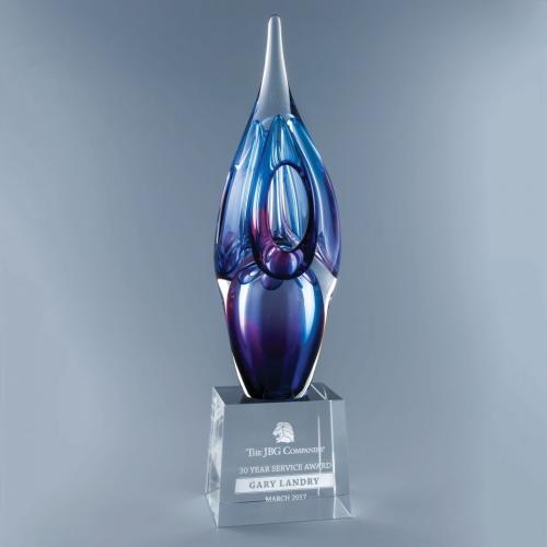 Corporate Awards - Service Awards - Paragon Multi Color Art Glass Award with Optical Crystal Base