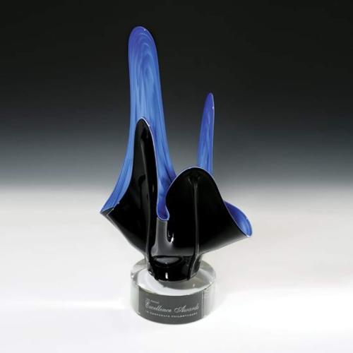 Corporate Awards - Glass Awards - Art Glass Awards - Cerulean Splash Abstract / Misc Glass Award