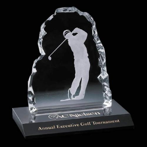 Corporate Awards - Sports Awards - Golf Awards - Golfer Iceberg People on Marble -Male Crystal Award