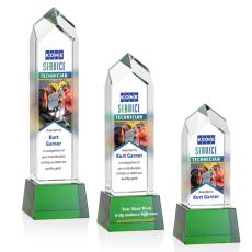 Employee Gifts - Clarington Full Color Green on Base Obelisk Crystal Award