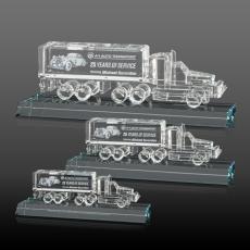 Employee Gifts - Crystal 18 Wheeler on Base 3D - Clear