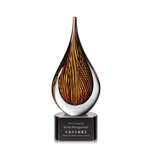 Corporate Awards - Glass Awards - Colored Glass Awards - Barcelo Black on Paragon Base Art Glass Award