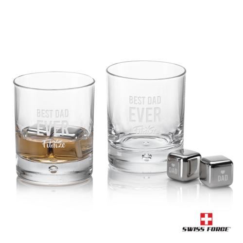Corporate Gifts, Recognition Gifts and Desk Accessories - Etched Barware - Swiss Force® S/S Ice Cubes & 2 Bastia OTR