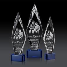 Employee Gifts - Manilow Blue on Paragon Base (3D) Diamond Crystal Award