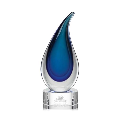 Corporate Awards - Glass Awards - Art Glass Awards - Delray Clear on Paragon Base Flame Glass Award