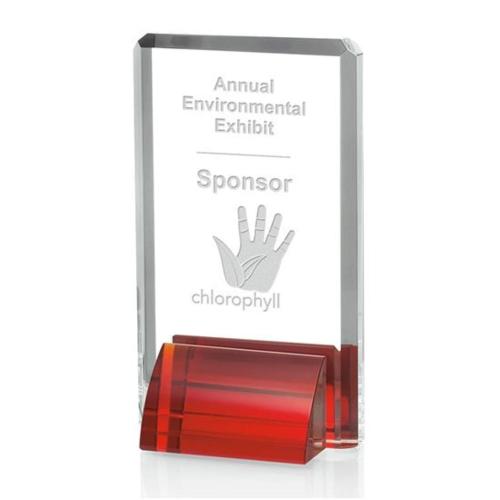 Corporate Awards - Crystal Awards - Colored Crystal - Red Crystal Awards - Veronese Red Rectangle Crystal Award