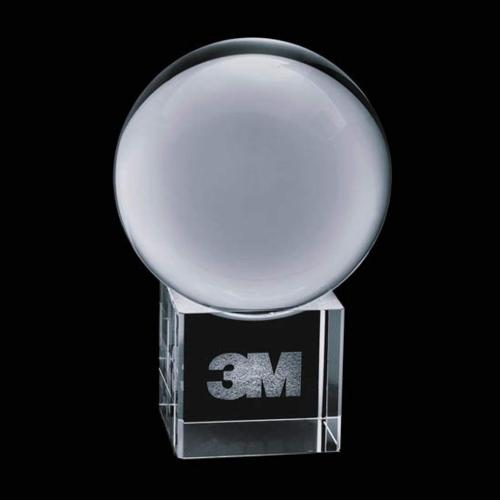 Corporate Awards - Crystal Ball Spheres on Cube 3D Crystal Award