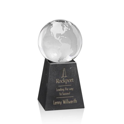 Corporate Awards - Crystal Awards - Globe Awards  - Globe Spheres on Tall Marble Crystal Award