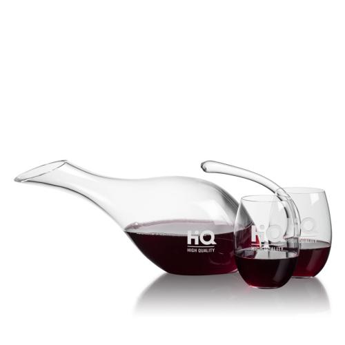 Corporate Recognition Gifts - Etched Barware - Reyna Carafe & Stemless Carlita Wine