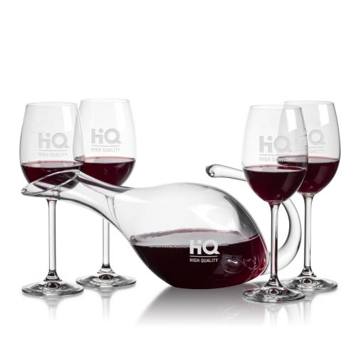 Corporate Recognition Gifts - Etched Barware - Reyna Carafe & Woodbridge Wine