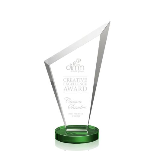 Corporate Awards - Glass Awards - Colored Glass Awards - Condor Green Peak Crystal Award