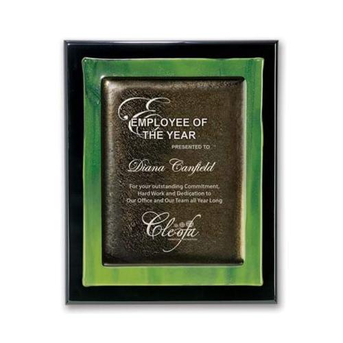 Corporate Awards - Glass Awards - Art Glass Awards - Metallic Fusion Plaque - Black/Green