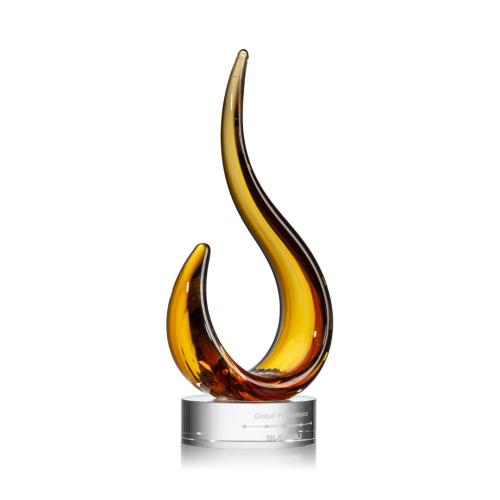 Corporate Awards - Glass Awards - Art Glass Awards - Amber Blaze Flame Glass Award